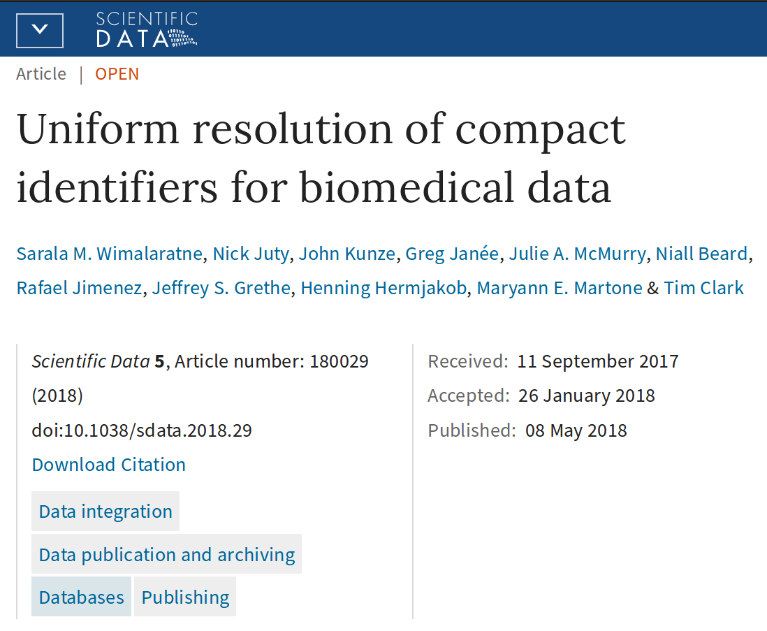 Scientific Data: Uniform resolution of compact identifiers for biomedical data
